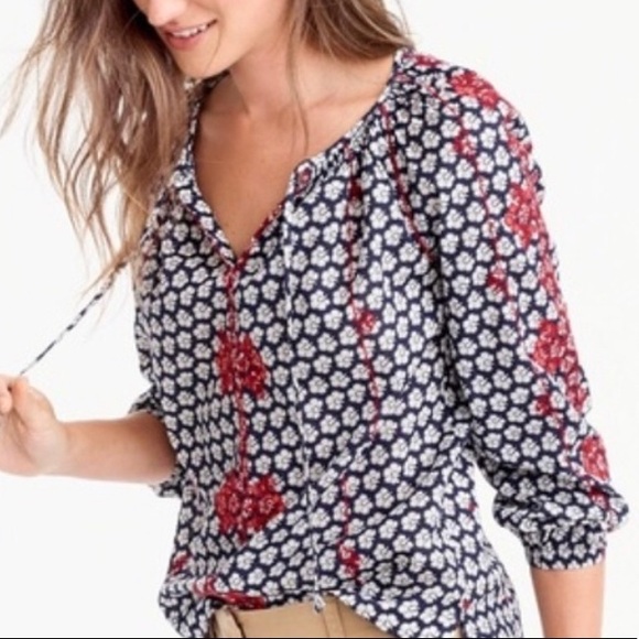 J. Crew Tops - J. Crew embroidered tie-neck top, size 4